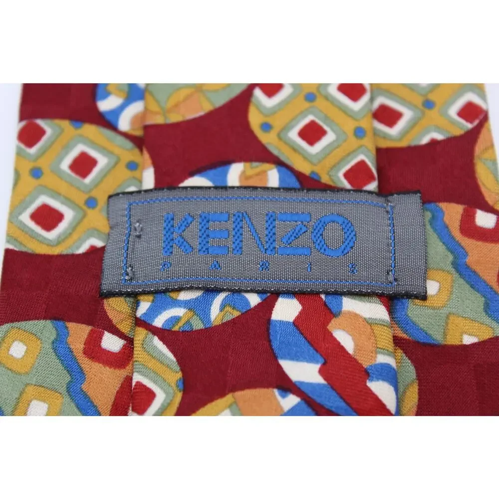 Kenzo Silk Tie Red Geometric Easter Egg Designer Luxury Bold Italy Office